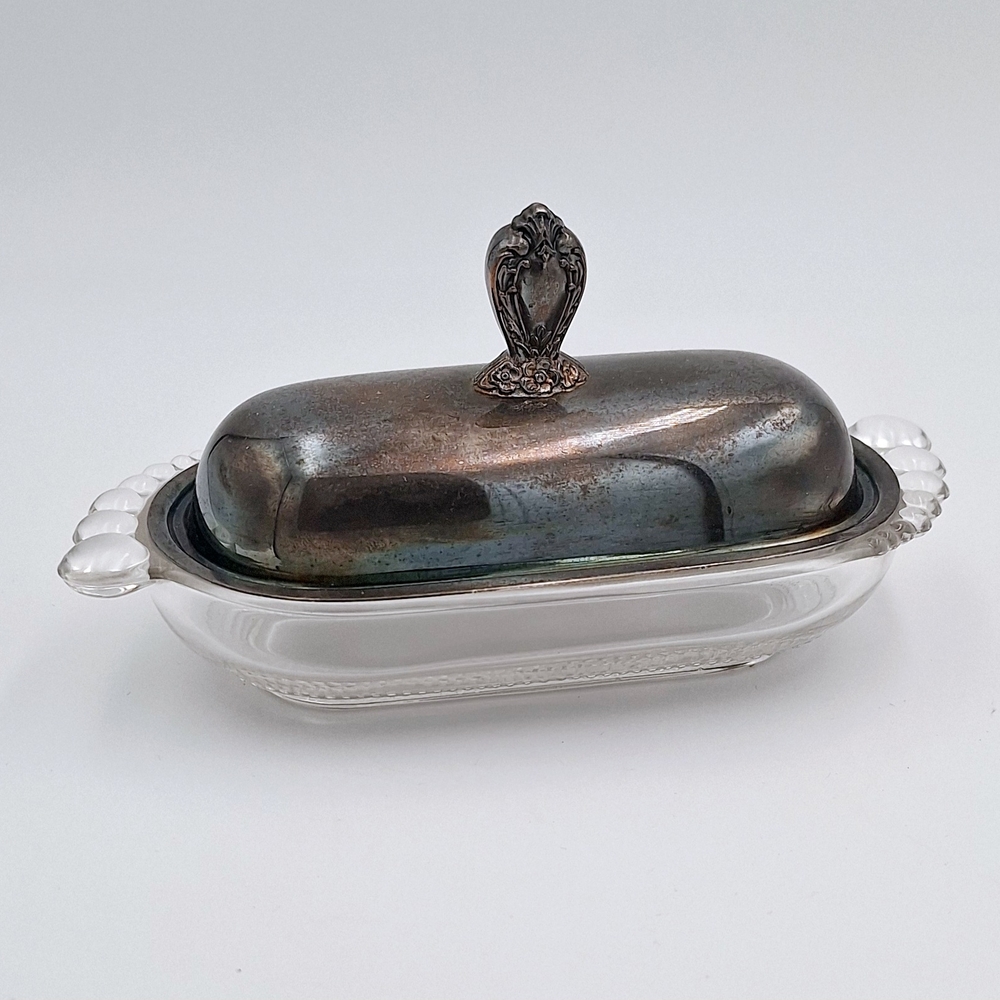 Vintage Silver Plated and Glass Butter Dish by 1847 Rogers Bros.